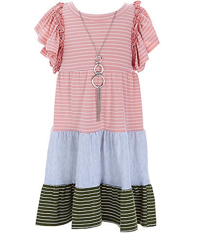 Bonnie Jean Little Girls 2T-6X Flutter Sleeve Color Block/Striped Fit-And-Flare Knit Dress