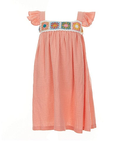 Bonnie Jean Little Girls 2T-6X Flutter-Sleeve Crocheted-Trimmed Dress