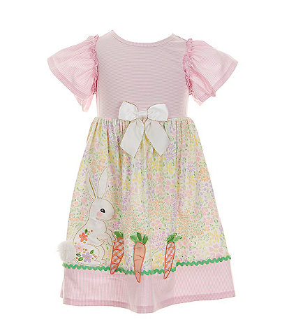 Bonnie Jean Little Girls 2T-6X Flutter-Sleeve Easter-Bunny-Appliqued Fit-And-Flare Dress