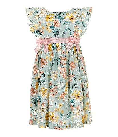 Bonnie Jean Little Girls 2T-6X Flutter Sleeve Floral-Print Linen-Blend Fit & Flare Dress
