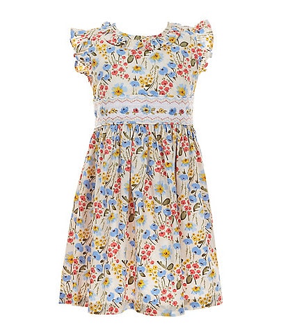Bonnie Jean Little Girls 2T-6X Flutter-Sleeve Floral-Printed Fit-And-Flare Poplin Dress