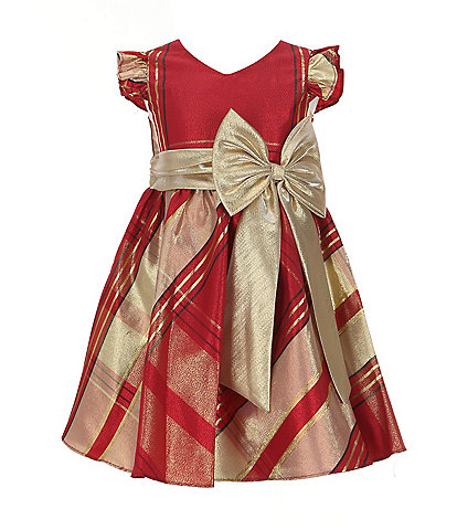 Bonnie Jean Little Girls 2T-6X Flutter-Sleeve Large-Scale Plaid Metallic Taffeta Fit & Flare Dress