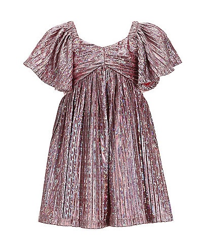 Bonnie Jean Little Girls 2T-6X Flutter Sleeve Metallic Boudre Empire-Waist Dress