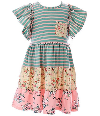 Bonnie Jean Little Girls 2T-6X Flutter-Sleeve Mixed-Media Fit-And-Flare Dress