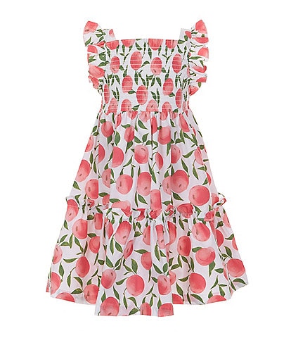 Bonnie Jean Little Girls 2T-6X Flutter-Sleeve Peach-Printed Fit-And-Flare Dress