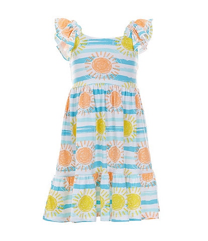 Bonnie Jean Little Girls 2T-6X Flutter Sleeve Sun/Striped-Print Fit & Flare Dress