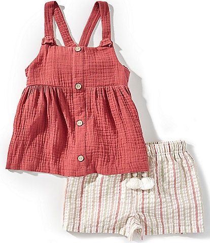 Bonnie Jean Little Girls 2T-6X Gauze Top & Striped Seersucker Shorts Set