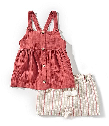 Bonnie Jean Little Girls 2T-6X Gauze Top & Striped Seersucker Shorts Set