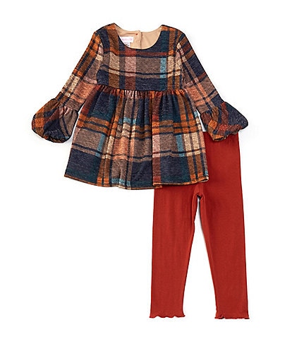 Bonnie Jean Little Girls 2T-6X Lantern-Sleeve Plaid Fit-And-Flare Woven Dress & Solid Knit Leggings Set