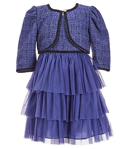 Bonnie Jean Little Girls 2T-6X Long Sleeve Boucle Cardigan & Sleeveless Boucle/Mesh Fit And Flare Dress Set