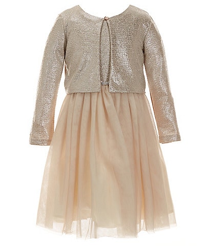 Bonnie Jean Little Girls 2T-6X Long Sleeve Foiled-Knit Cardigan & Sleeveless Foiled-Knit/Mesh Ballerina Dress Set