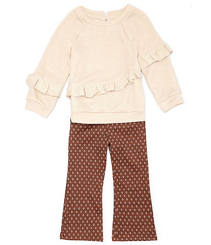 Bonnie Jean Little Girls 2T-6X Long Sleeve French Terry Knit Sweatshirt & Printed Bootcut Pant Set