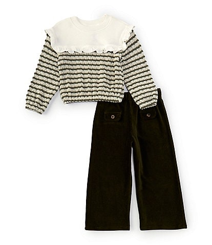 Bonnie Jean Little Girls 2T-6X Long-Sleeve Heathered Knit/Striped Knit Sweater & Corduroy Knit Pant Set