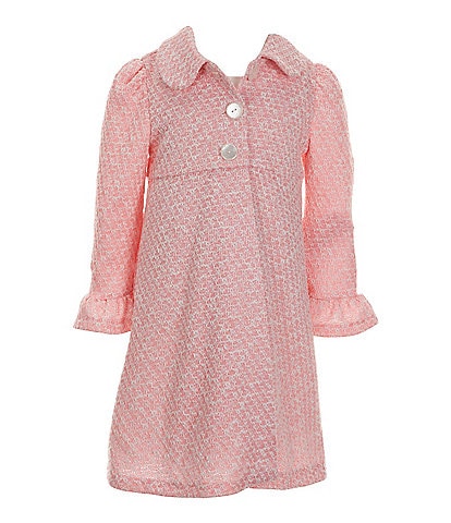 Bonnie Jean Little Girls 2T-6X Long Sleeve Knit Coat & Sleeveless Sparkle Mesh Fit & Flare Dress