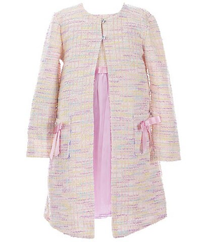 Bonnie Jean Little Girls 2T-6X Long-Sleeve Patterned Boucle Coat & Sleeveless Boucle-To-Mesh Fit-And-Flare Dress Set