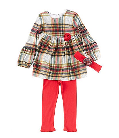 Bonnie Jean Little Girls 2T-6X Long-Sleeve Plaid Fit-And-Flare Dress Solid Leggings Set