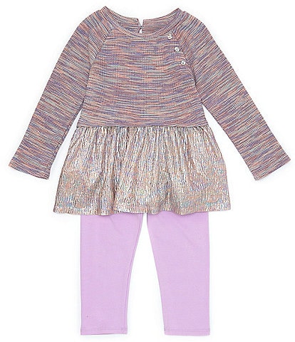 Bonnie Jean Little Girls 2T-6X Long Sleeve Space Dyed Foiled Knit Top & Solid Stretch Knit Leggings Set