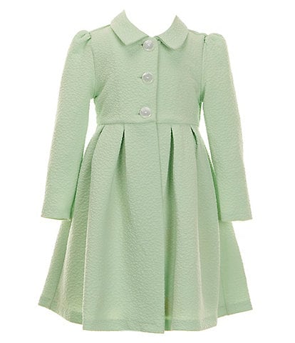 Bonnie Jean Little Girls 2T-6X Long Sleeve Textured Knit Collared Coat & Sleeveless Shantung Floral Dress Set