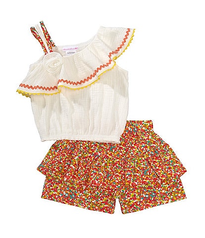 Bonnie Jean Little Girls 2T-6X One Shoulder Top & Coordinating Multicolor Ruffle Skort
