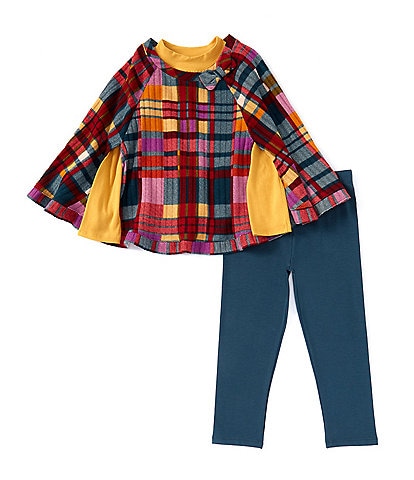 Bonnie Jean Little Girls 2T-6X Plaid Poncho, Long-Sleeve Solid Knit T-Shirt & Solid Knit Leggings Set