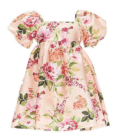 Bonnie Jean Little Girls Puff-Sleeve Floral Mikado Empire-Waist Dress
