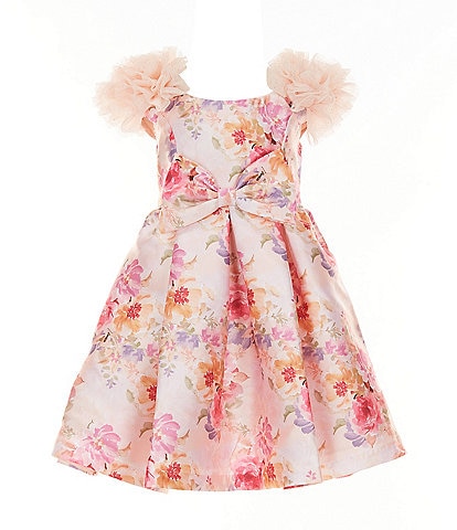 Bonnie Jean Little Girls 2T-6X Puffed Sleeve Floral Jeweled Detail Mikado Fit & Flare Dress