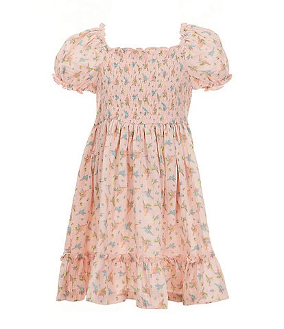 Bonnie Jean Little Girls 2T-6X Puffed-Sleeve Hummingbird Printed A-Line Dress