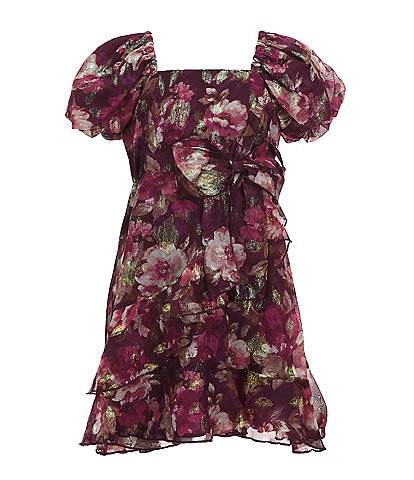 Bonnie Jean Little Girls 2T-6X Puffed Sleeve Printed Lurex Chiffon Jacquard Fit & Flare Dress