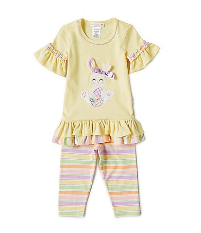 Bonnie Jean Little Girls 2T-6X Short Bell Sleeve Knit Bunny Top & Capri Pants Set