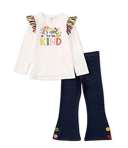 Bonnie Jean Little Girls 2T-6X Short Sleeve It's Cool To Be Kind T-Shirt & Denim-Look Knit Leggings Set