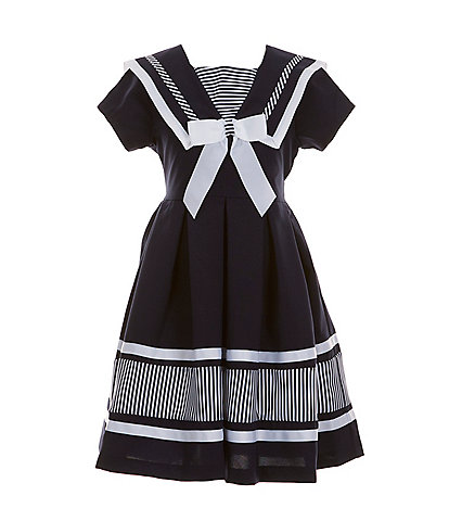 Bonnie Jean Little Girls 2T-6X Short-Sleeve Nautical Fit-And-Flare Dress