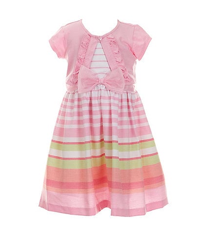 Bonnie Jean Little Girls 2T-6X Short Sleeve Solid Cardigan & Multi Stripe Dress