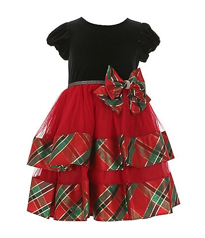 Bonnie Jean Little Girls 2T-6X Short Sleeve Velvet/Mesh/Taffeta-Skirted Fit & Flare Dress