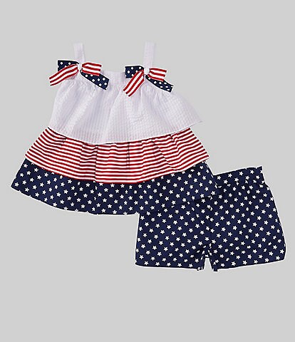 Bonnie Jean Little Girls 2T-6X Sleeveless Americana Mixed-Media Tank Top & Star-Printed Shorts Set
