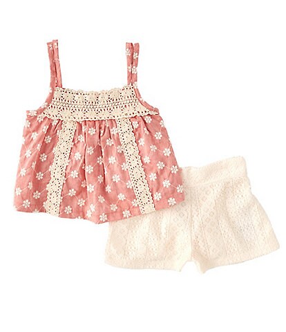 Bonnie Jean Little Girls 2T-6X Sleeveless Embroidered Cluny-Lace-Trimmed Tank Top & Lace Shorts Set