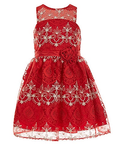 Bonnie Jean Little Girls 2T-6X Sleeveless Embroidered Illusion-Detailed Fit-And-Flare Dresss
