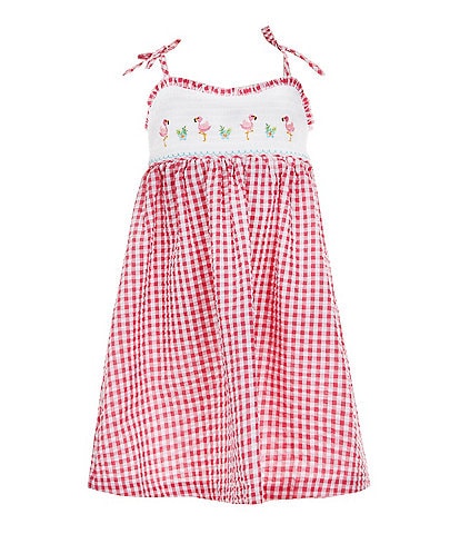 Bonnie Jean Little Girls 2T-6X Sleeveless Flamingo-Embroidered/Checked Dress