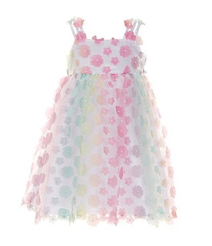 Bonnie Jean Little Girls 2T-6X Sleeveless Floral Applique Fan-Front-Bodice Empire Waist Dress