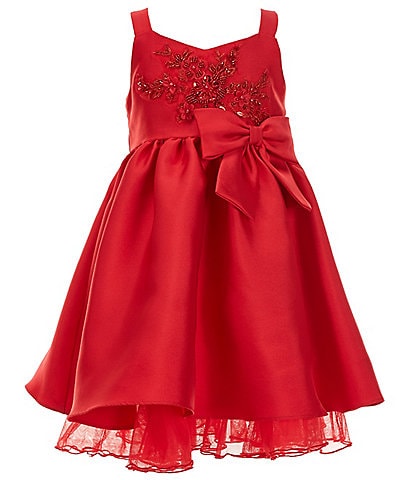 Bonnie Jean Little Girls 2T-6X Sleeveless Floral-Appliqued Bodice/Pleated Skirted Mikado Fit-And-Flair Dress