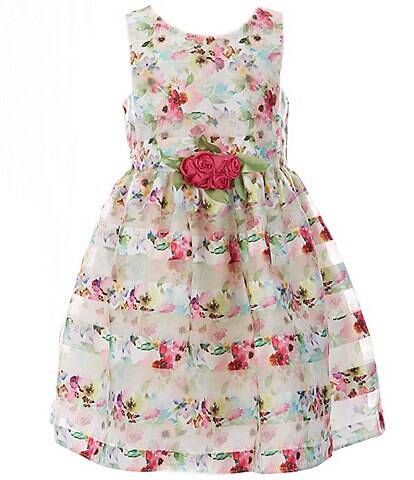 Bonnie Jean Little Girls 2T-6X Sleeveless Floral/Shadow-Stripe Fit-And-Flare Dress