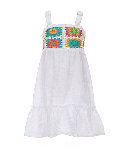 Bonnie Jean Little Girls 2T-6X Sleeveless Geometric-Crocheted-Bodice/Pleated Skirted Gauze Fit-And-Flare Dress