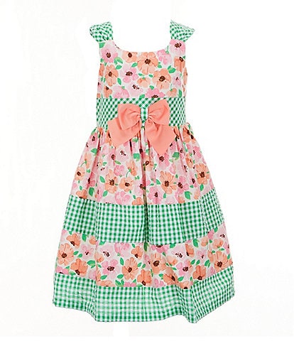 Bonnie Jean Little Girls 2T-6X Sleeveless Mixed-Media Floral/Check-Printed Fit-And-Flare Dress