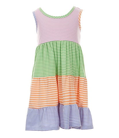 Bonnie Jean Little Girls 2T-6X Sleeveless Mixed-Stripe/Color Block Tiered Knit Dress