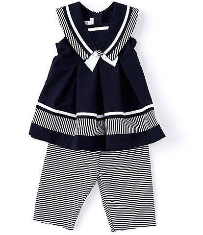 Bonnie Jean Little Girls 2T-6X Sleeveless Nautical Sailor-Collar Top & Striped Capri Pant Set