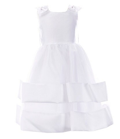 Bonnie Jean Little Girls 2T-6X Bow-Shoulder Shantung Tiered-Hem Fit-And-Flare Tea-Length Dress