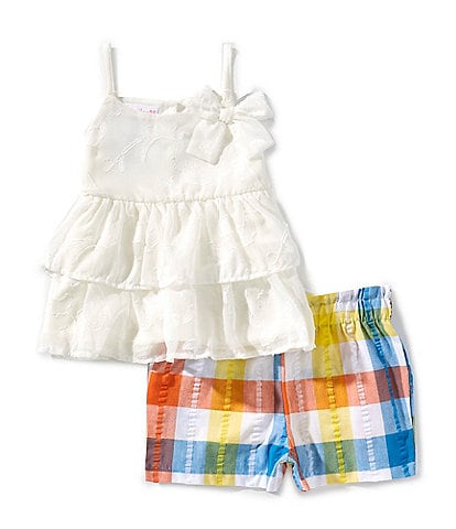 Bonnie Jean Little Girls 2T-6X Sleeveless Textured-Knit Tank Top & Plaid Shorts Set
