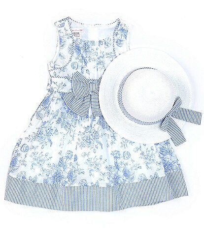 Bonnie Jean Little Girls 2T-6X Sleeveless Toile-Print Fit-And-Flare Dress And Hat Set