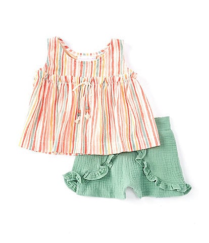 Bonnie Jean Little Girls 2T-6X Striped Tank Top & Solid Gauze Shorts Set