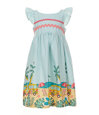 Bonnie Jean Little Girls 2T-6X Striped/Beach-Scene-Printed Fit-And-Flare Dress