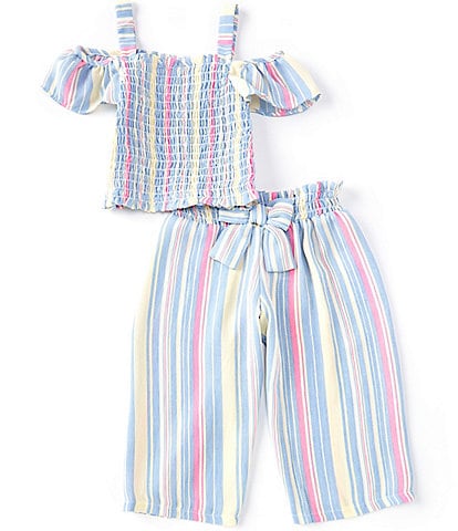 Bonnie Jean Little Girls 4-6X Cold-Shoulder Striped Top & Matching Striped Cropped Pants Set